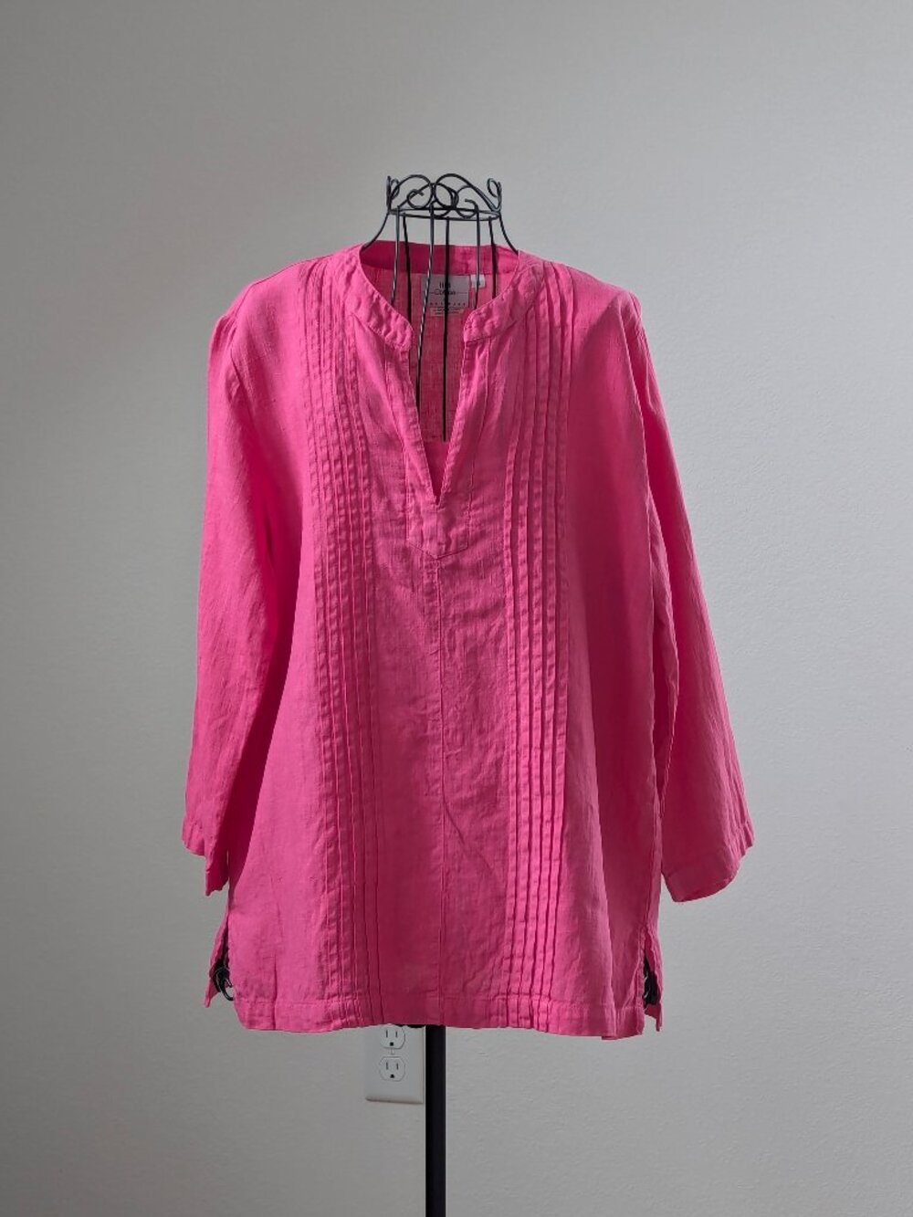 Hot Cotton 100% Linen Pink Pintuck Tunic Blouse S Made in USA